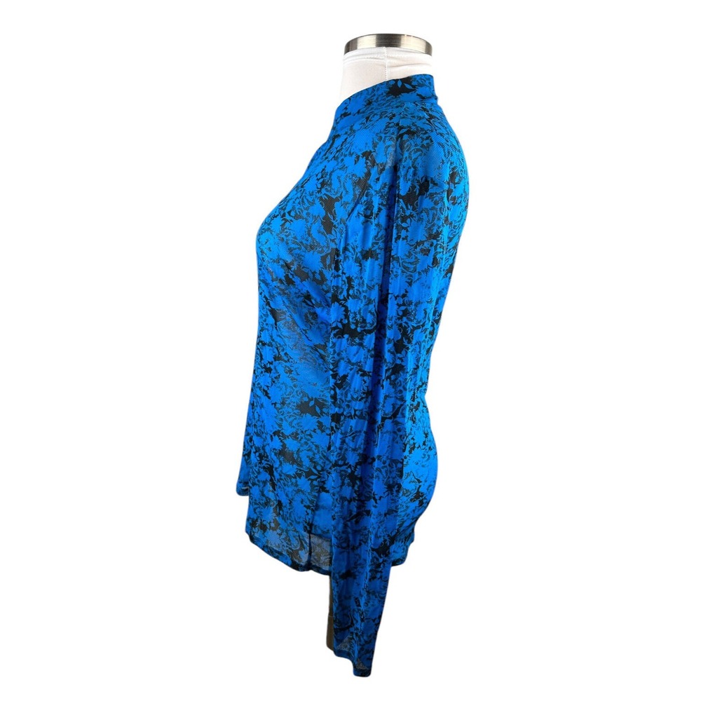 Diane von Furstenberg Remy Mesh Top Mock Neck Sheer LS Cobalt Blue No Size 14? - Picture 9 of 10